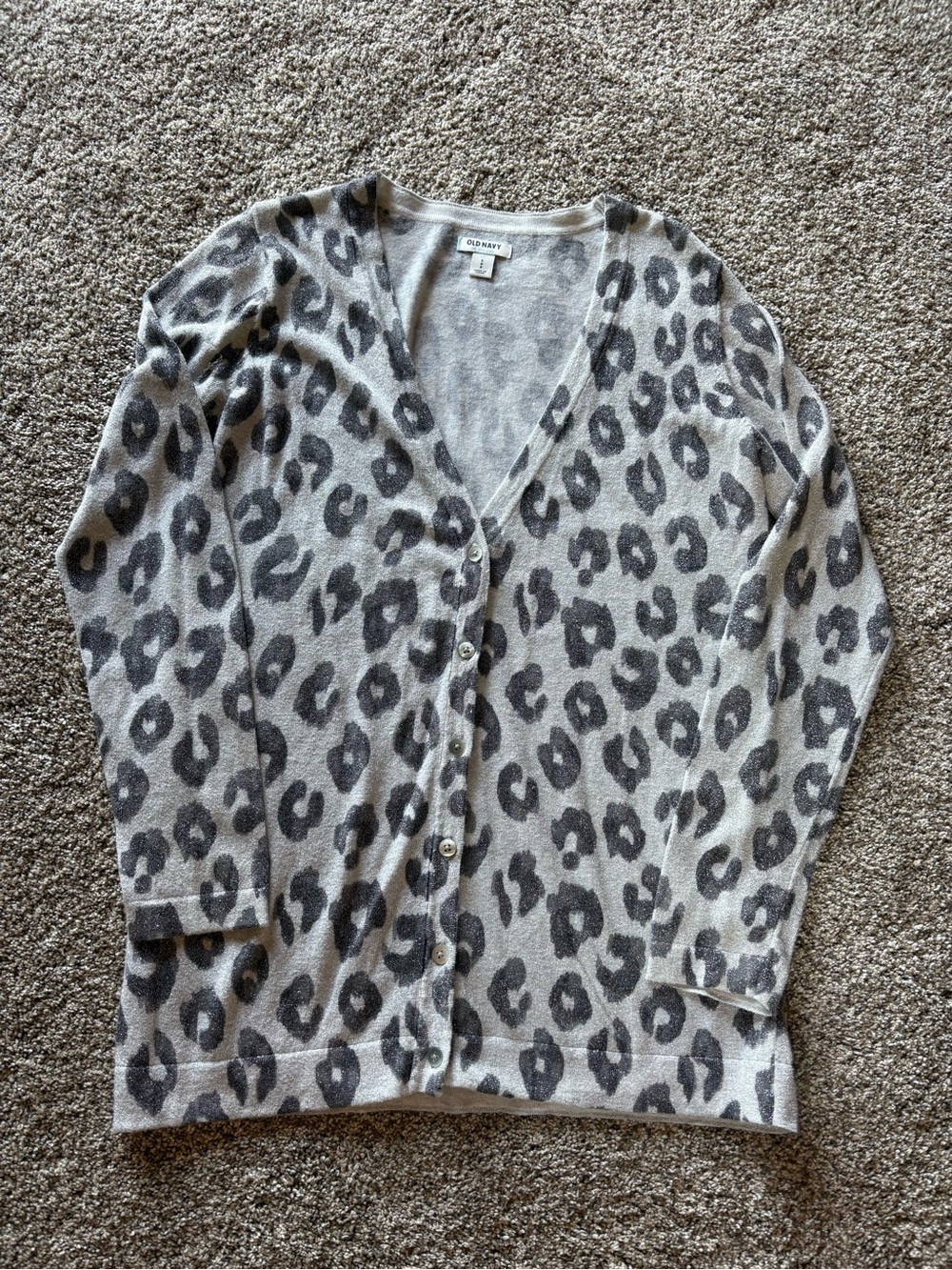 Old Navy Gray and Charcoal Leopard-Print V-Neck Cardigan
